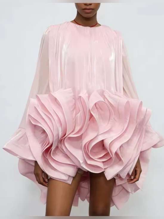 Dresses & Skirts - NEW $475 Sculptural Couture Pink Ruffle Mini Dress